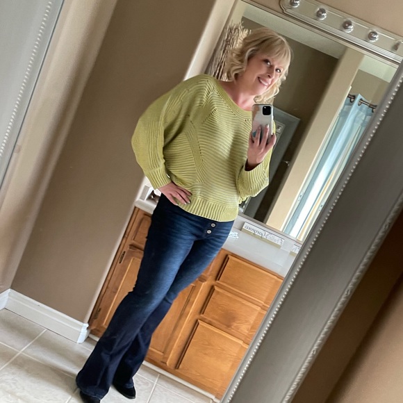 Lime & Dusty Blue Dolman Sleeve Sweater - Picture 6 of 9